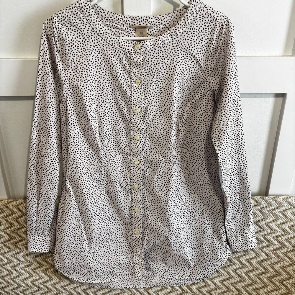 Duluth Trading Company Women's Wrinkle Fighter Button Down Tunic White Red XS